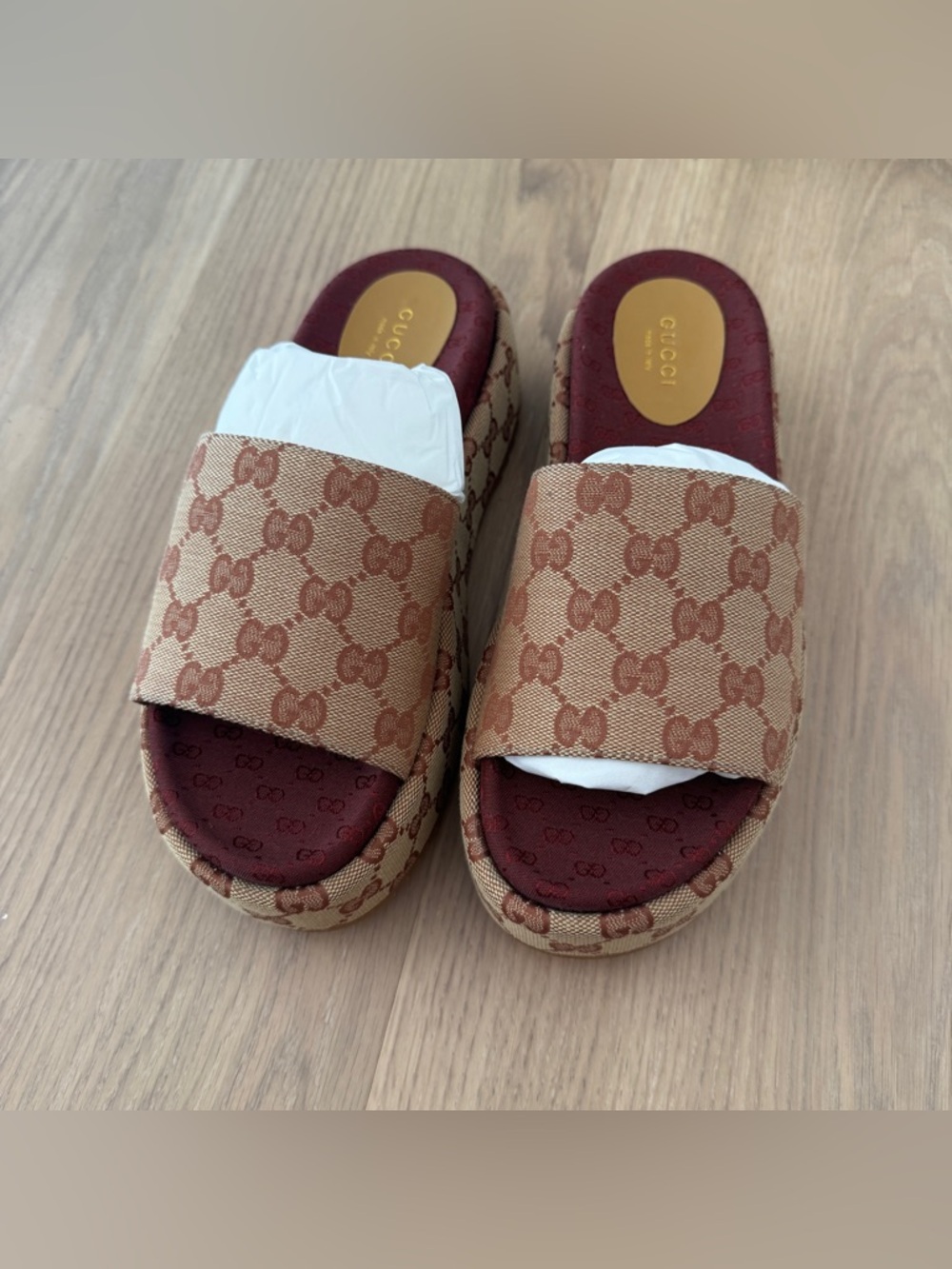Gucci Canvas GG Monogram Angelina Platform Slide Sandals NEW - Picture 3 of 8
